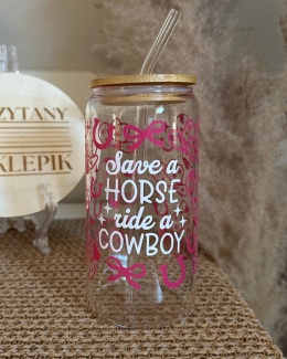 Kubek z bambusową pokrywką - save a horse ride a cowboy