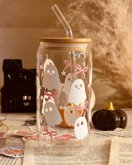 Kubek z bambusową pokrywką - duszki z kokardkami