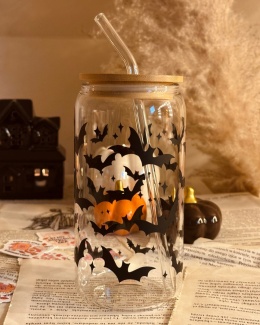 Kubek z bambusową pokrywką - nietoperze